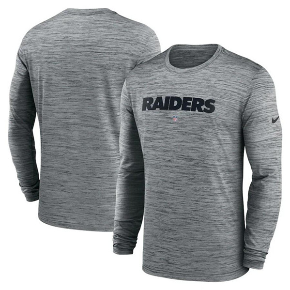 Men's Las Vegas Raiders Heather Gray Sideline Team Velocity Performance Long Sleeve T-Shirt